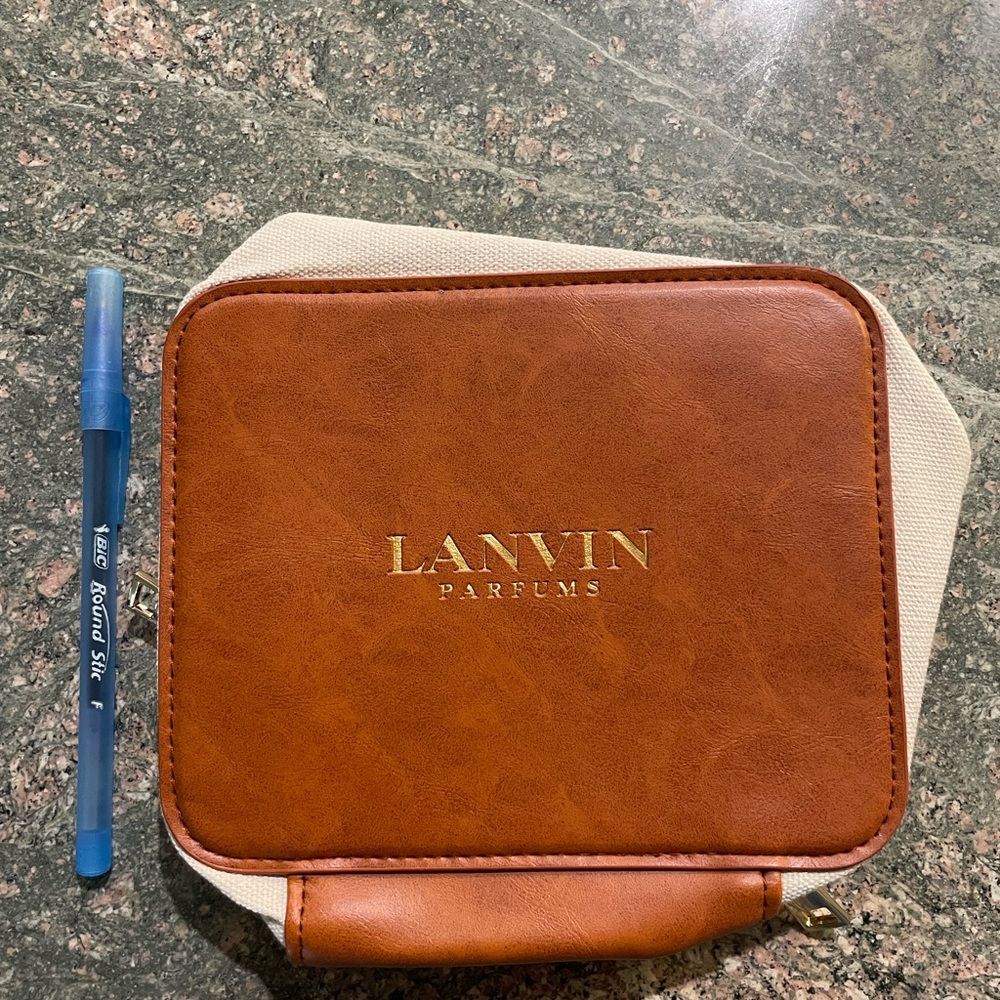 Lanvin Brown Leather Toiletry Bag with Gold Embossing